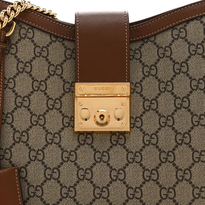 GG Supreme Monogram Medium Padlock Shoulder Bag Beige Ebony Brown Sugar