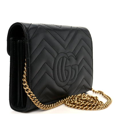 Calfskin Matelasse GG Marmont Chain Wallet Black