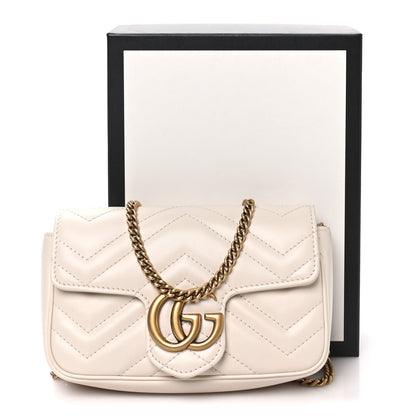 Calfskin Matelasse Super Mini GG Marmont Shoulder Bag White