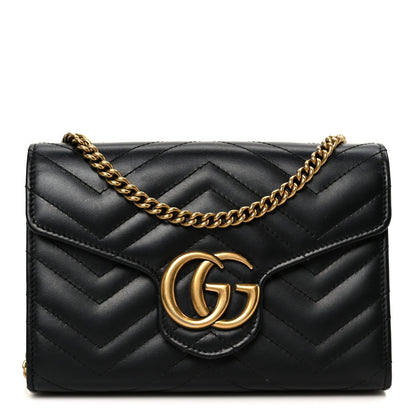 Calfskin Matelasse GG Marmont Chain Wallet Black