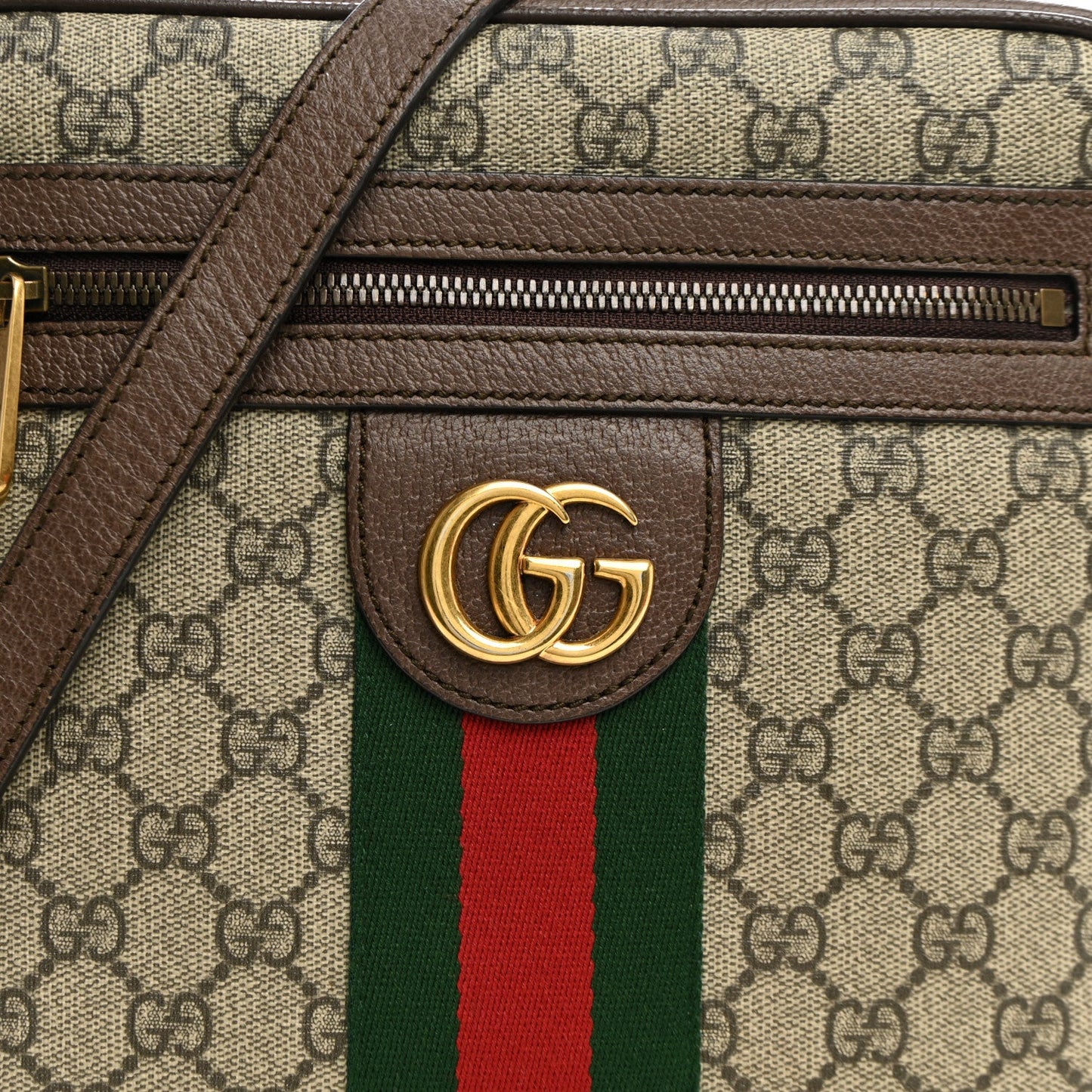 GG Supreme Monogram Web Small Ophidia Messenger Bag Brown