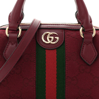GG Supreme Monogram Textured Dollar Calfskin Web Super Mini Ophidia Top Handle Bowler Bag Rosso Ancora