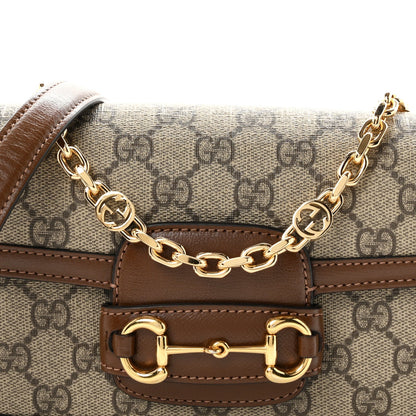 GG Supreme Monogram Small Horsebit 1955 Chain Shoulder Bag Beige Ebony Brown Sugar