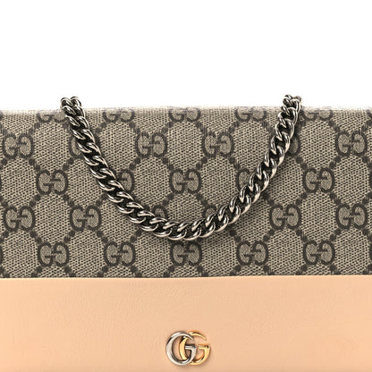 GG Supreme Monogram Textured Dollar Calfskin Mini GG Marmont Chain Wallet Souffle Rose
