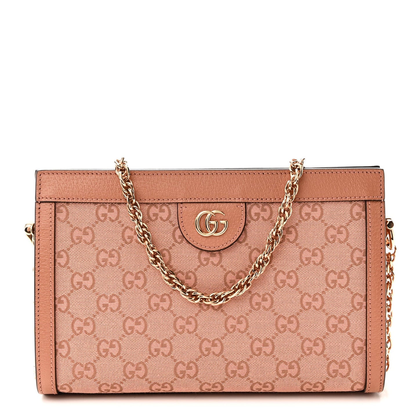 Monogram Textured Dollar Calfskin Small Ophidia Chain Shoulder Bag Cloche Rose Pink