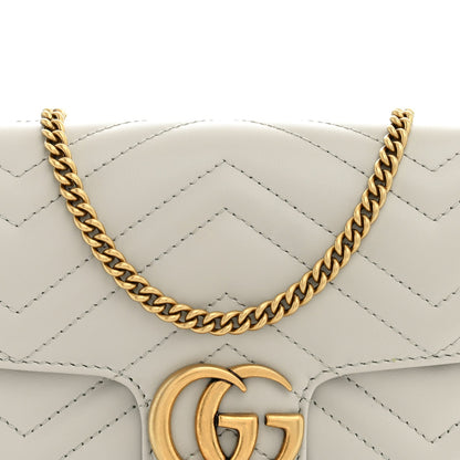 Calfskin Matelasse Mini GG Marmont Shoulder Bag With Card Holder Light Grey Salvy Green