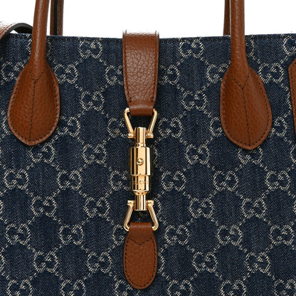 New Denim GG Monogram Dollar Calfskin Medium Jackie 1961 Tote Blue Tea Cuir Epilog
