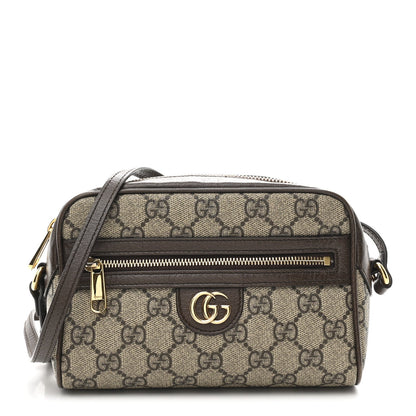 GG Supreme Monogram Textured Calfskin Super Mini Ophidia Shoulder Bag Beige Ebony New Acero