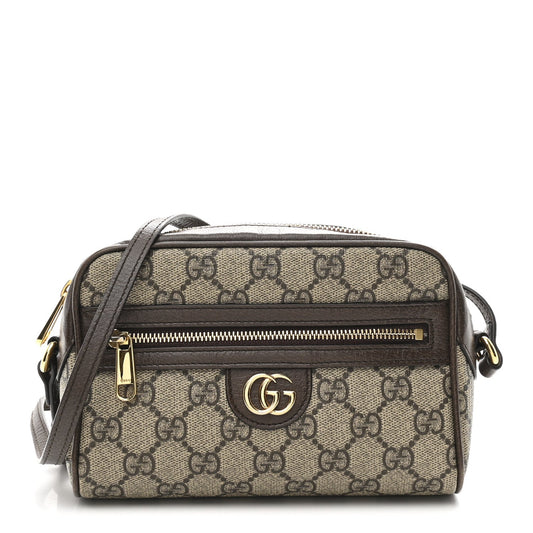 GG Supreme Monogram Textured Calfskin Super Mini Ophidia Shoulder Bag Beige Ebony New Acero