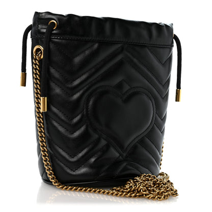Calfskin Matelasse Mini GG Marmont 2.0 Bucket Bag Black