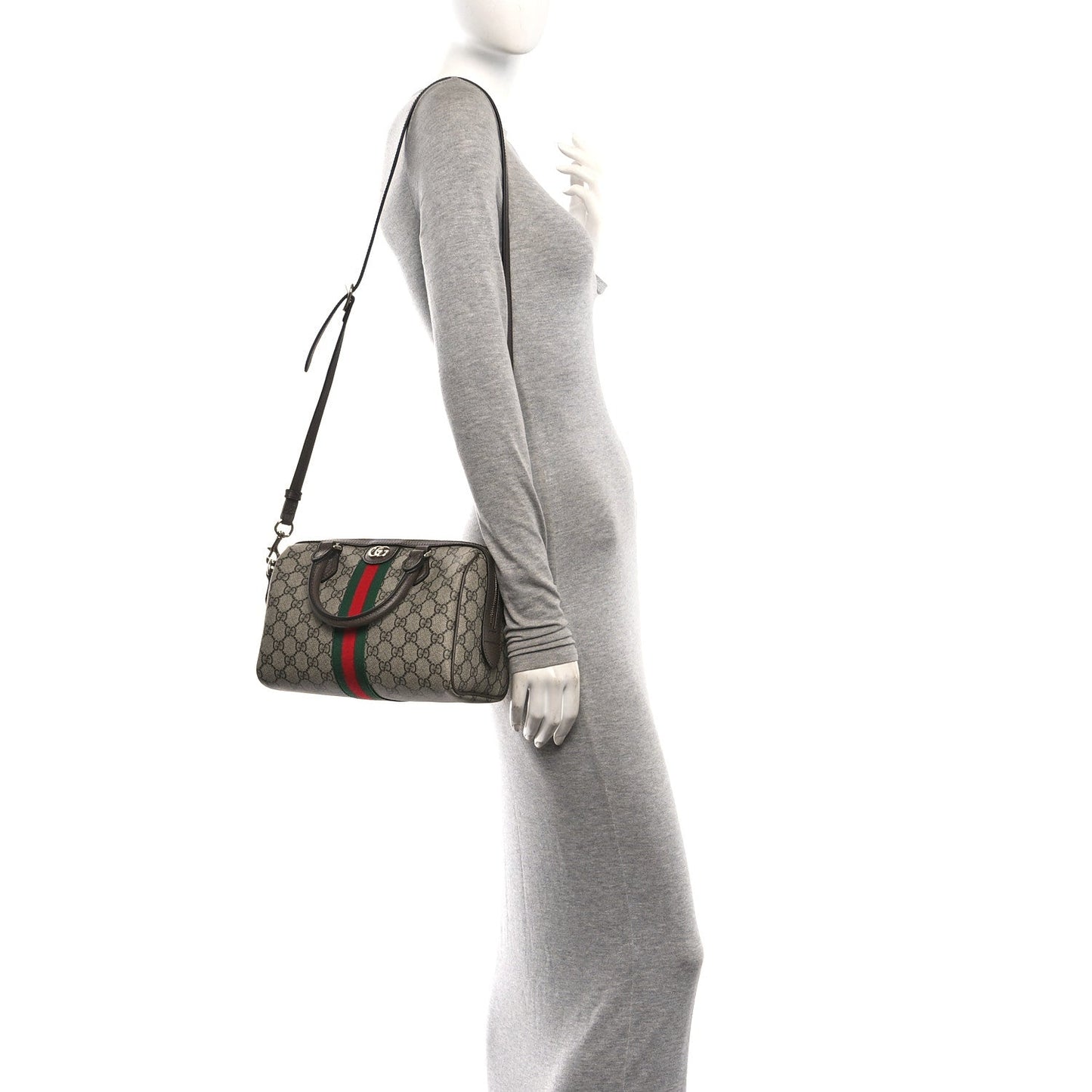 GG Supreme Monogram Web Medium Ophidia Top Handle Bag Beige Dark Brown