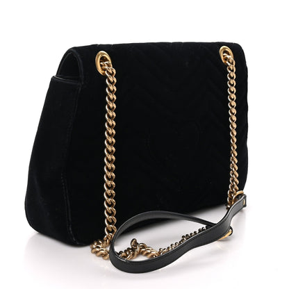 Velvet Matelasse Medium GG Marmont Shoulder Bag Black