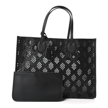 Calfskin GG Monogram Diamond Cut Medium Ophidia Tote Bag Black