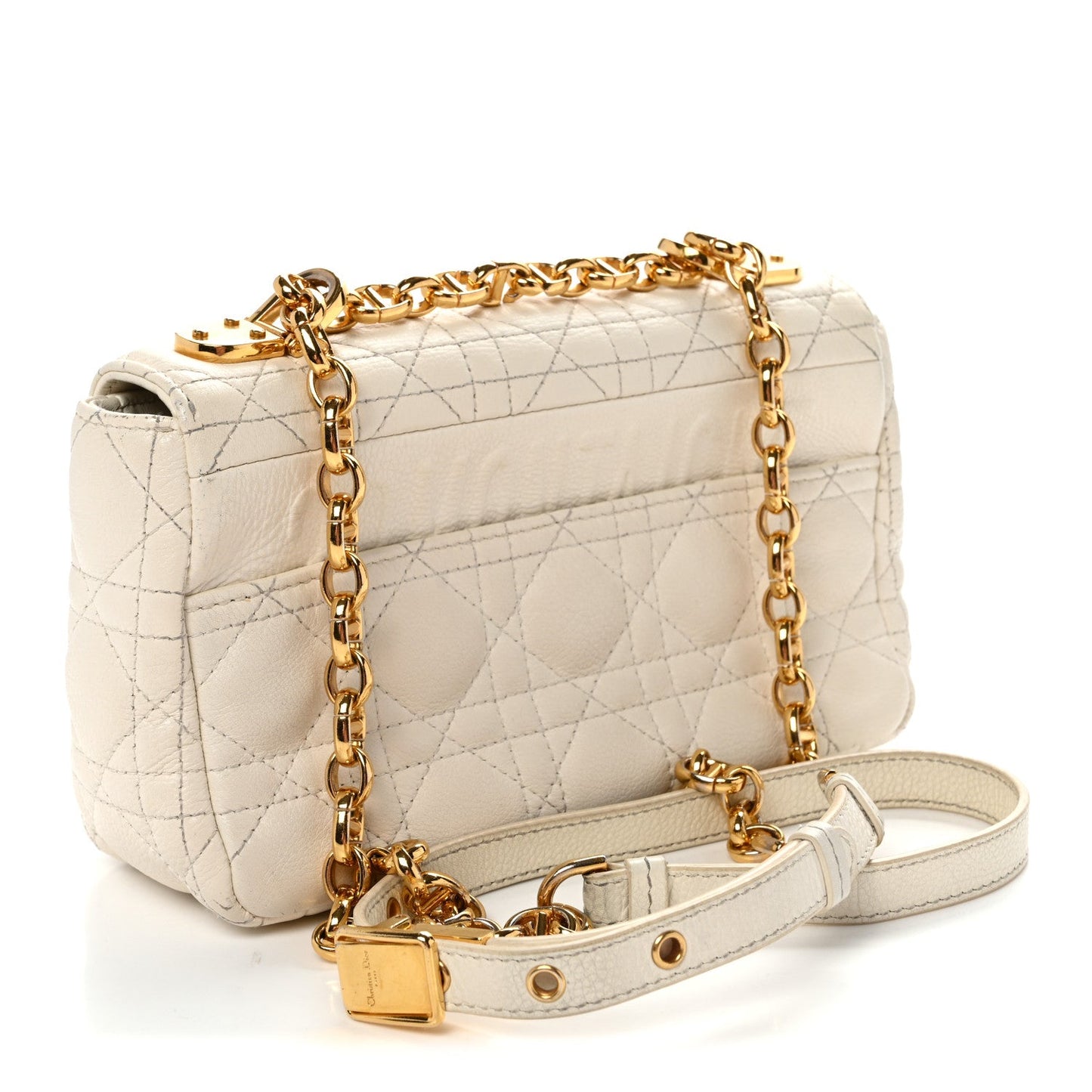 Calfskin Cannage Small Caro Bag Ivory