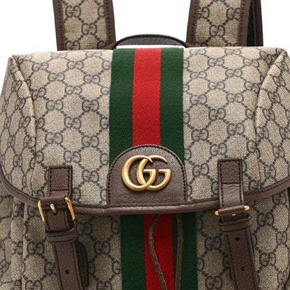 GG Supreme Monogram Medium Ophidia Double Buckle Backpack Brown