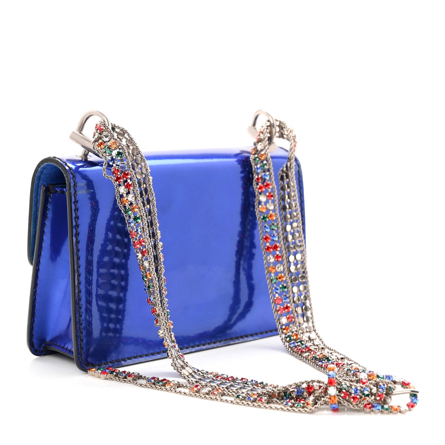 Metallic Patent Crystal Dioraddict Flap Bag Blue