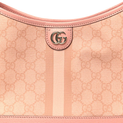 GG Supreme Monogram Textured Dollar Calfskin Web Small Ophidia Bucket Shoulder Bag Rose Pink