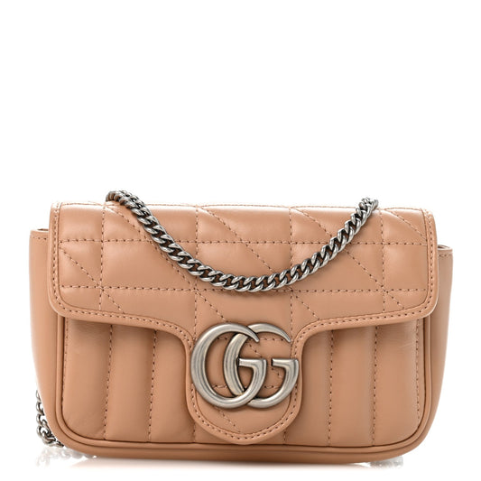 Calfskin Matelasse Aria Super Mini GG Marmont Shoulder Bag Camelia