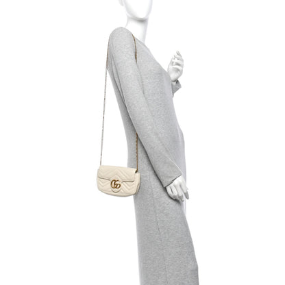 Calfskin Matelasse Super Mini GG Marmont Shoulder Bag White