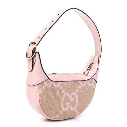 Monogram Jumbo GG Textured Dollar Calfskin Mini Ophidia Half Moon Hobo Beige Perfect Pink