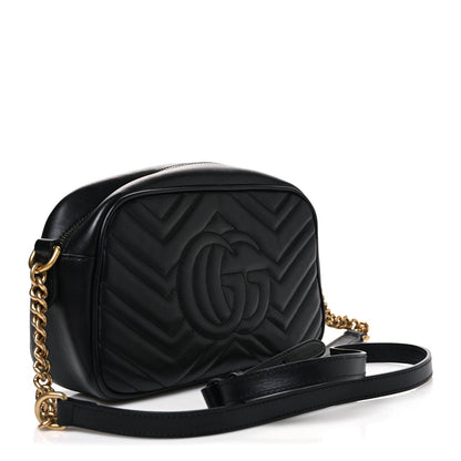 Calfskin Matelasse Small GG Marmont Chain Shoulder Bag Black