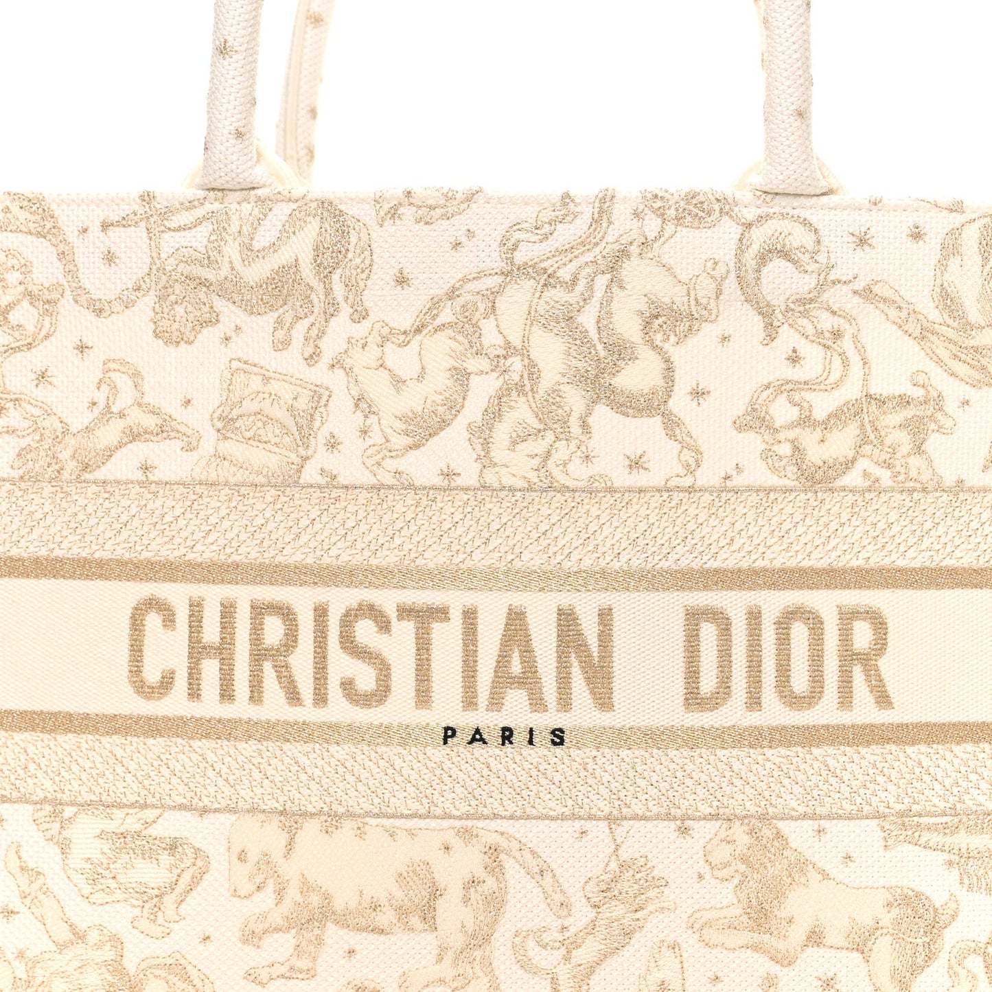 Canvas Embroidered Medium Saint Barth Zodiac Book Tote Gold