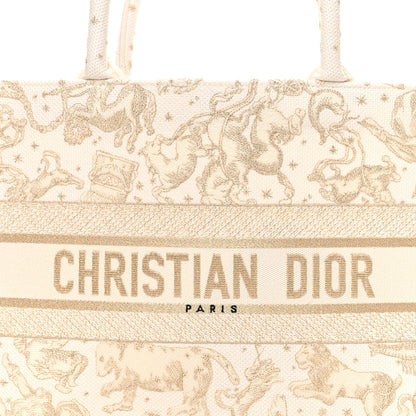 Canvas Embroidered Medium Saint Barth Zodiac Book Tote Gold