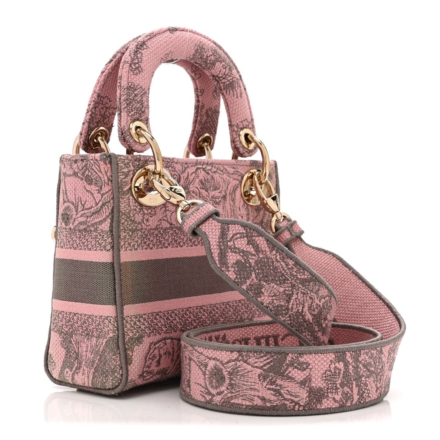 Canvas Toile De Jouy Embroidered Mini Lady D-Lite Gray Pink