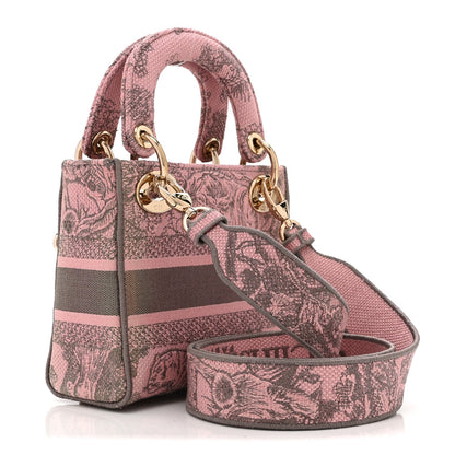 Canvas Toile De Jouy Embroidered Mini Lady D-Lite Gray Pink