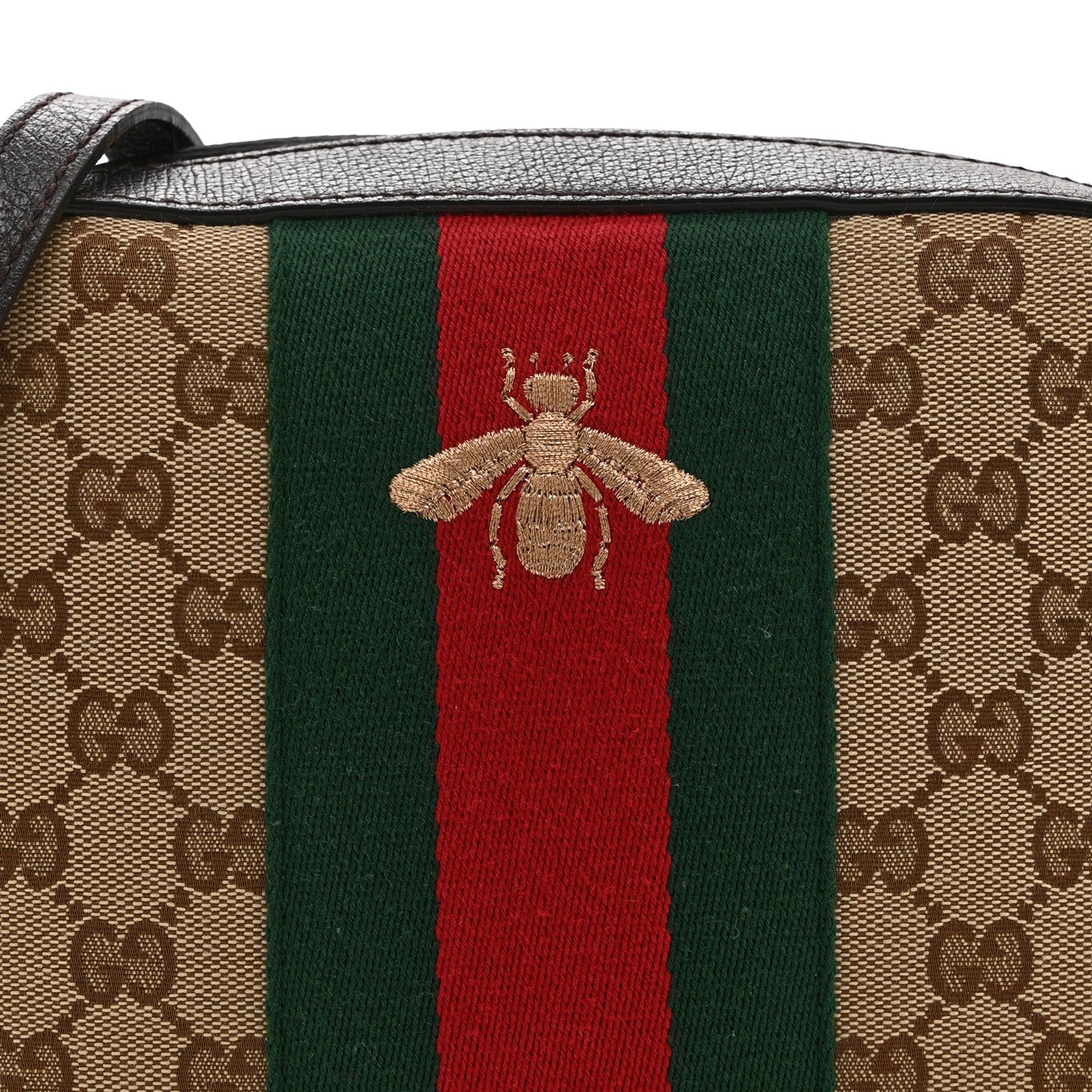GG Supreme Monogram Web Small Webby Bee Shoulder Bag Dark Brown