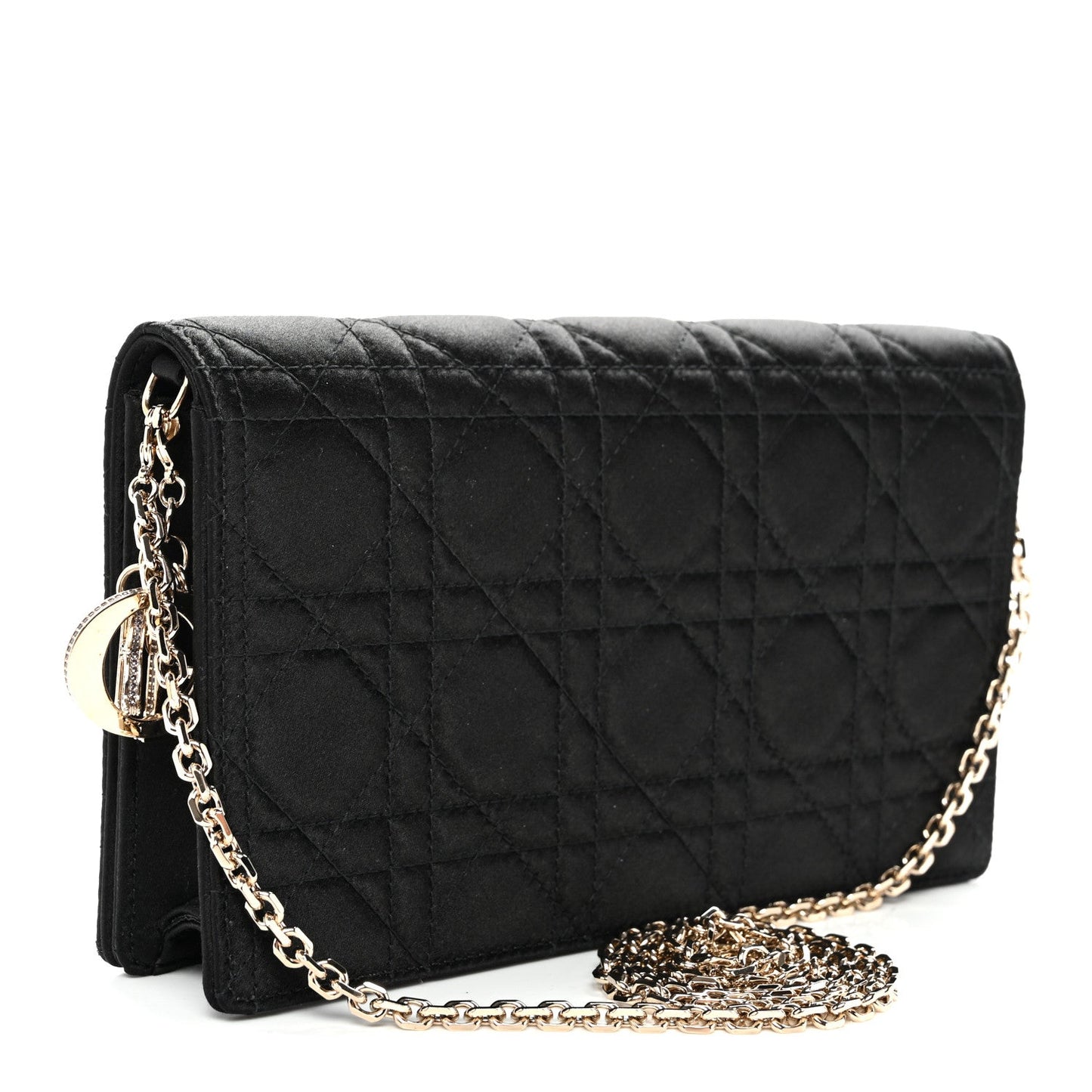 Satin Cannage Lady Dior Convertible Clutch Black