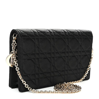 Satin Cannage Lady Dior Convertible Clutch Black