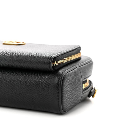 Grained Calfskin Caro Double Pouch Black