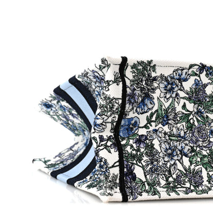 Canvas Embroidered Medium Flowers Book Tote Blue
