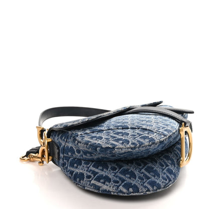 Denim Oblique Jacquard Saddle Bag With Strap Blue