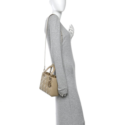 Patent Cannage Small Lady Dior Beige