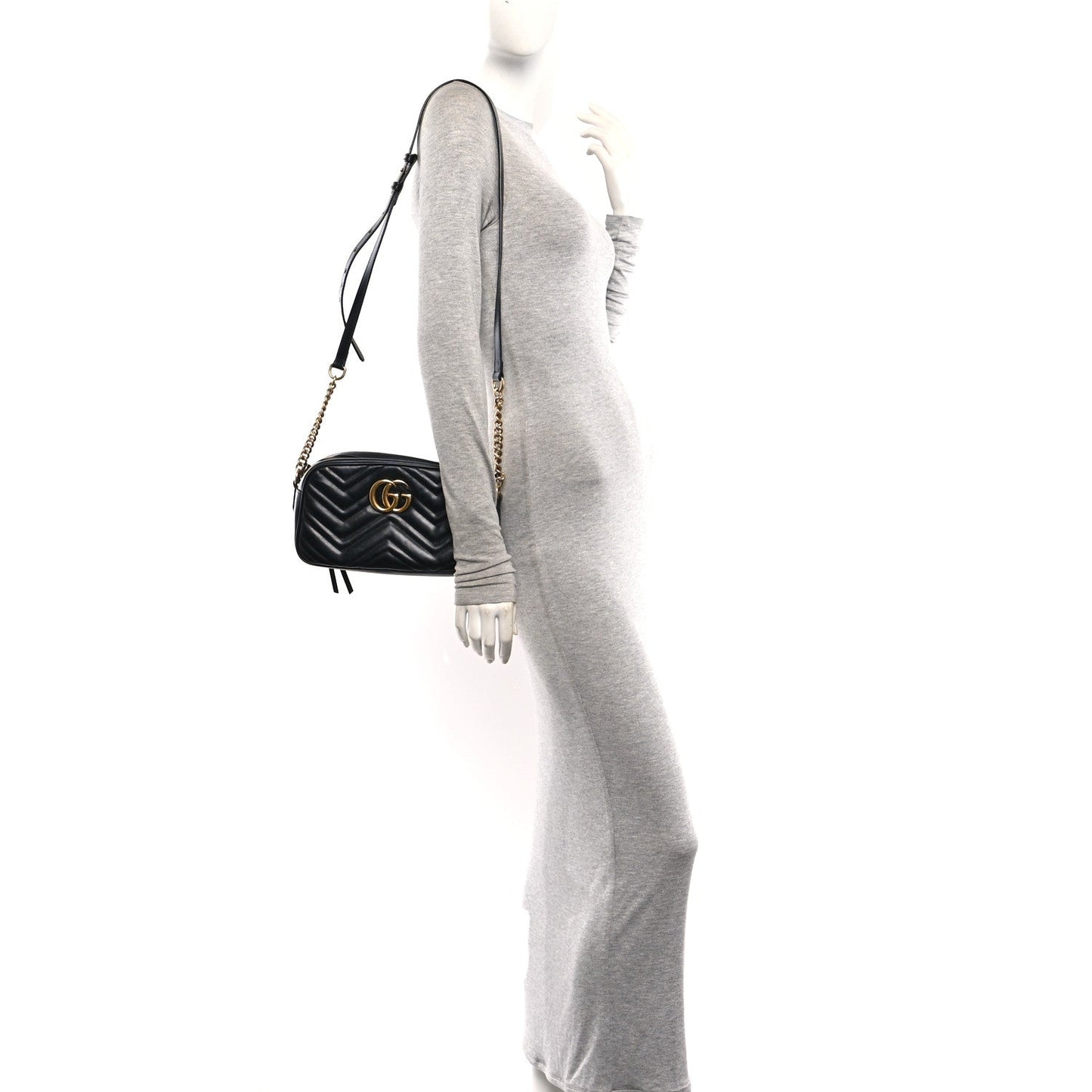 Calfskin Matelasse Small GG Marmont Chain Shoulder Bag Black