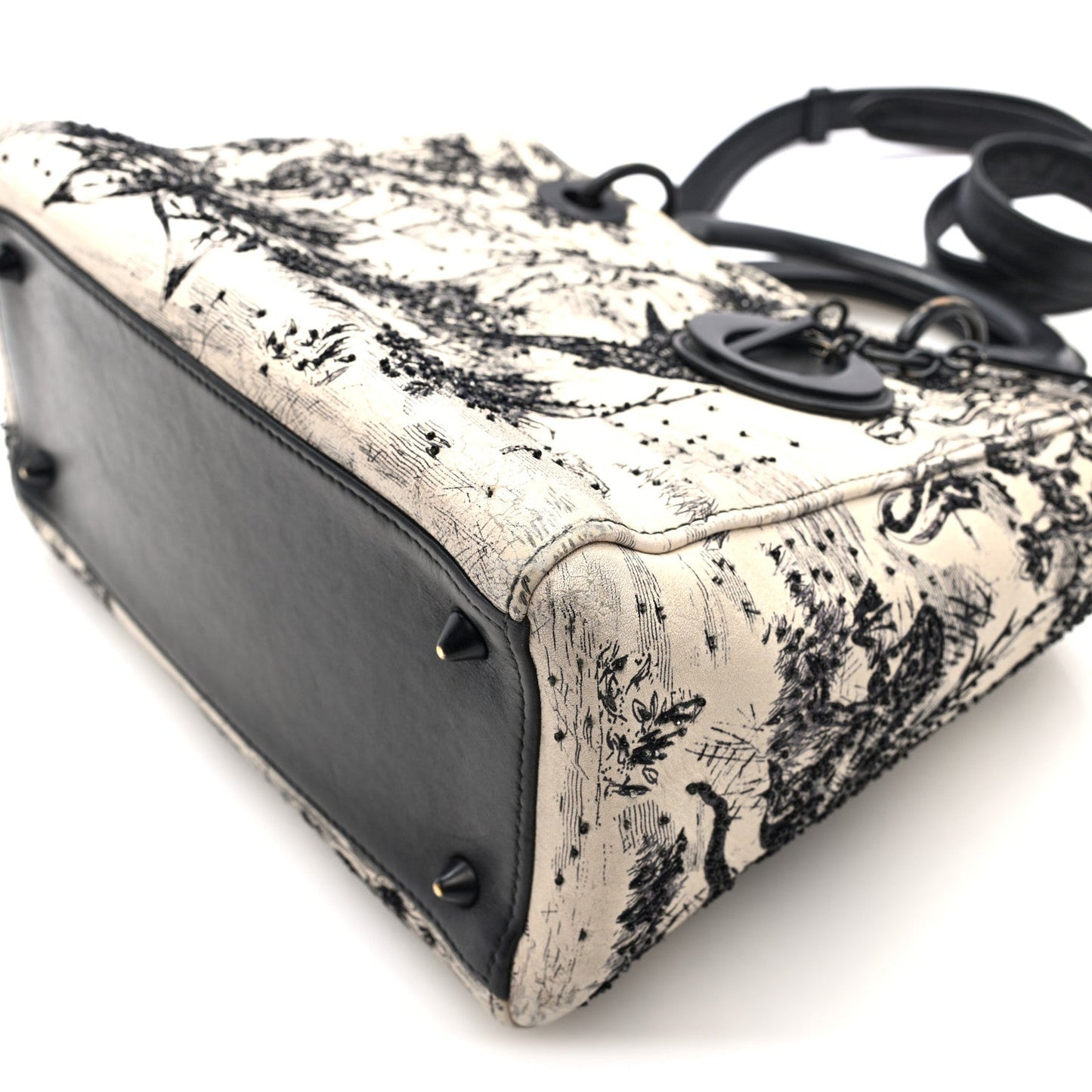 Calfskin Toile de Jouy Carnivora Medium Lady Dior White Black