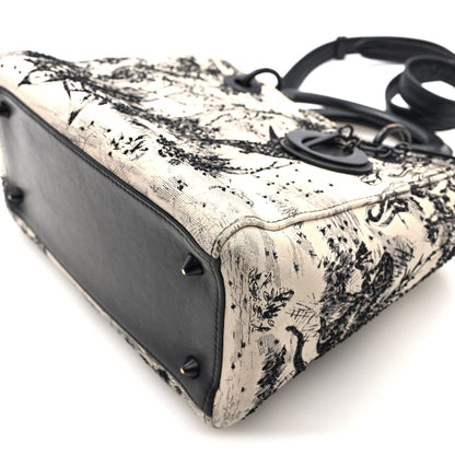 Calfskin Toile de Jouy Carnivora Medium Lady Dior White Black