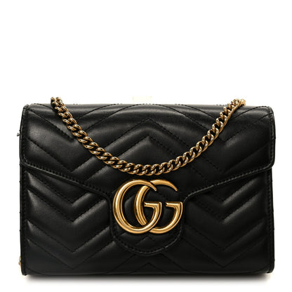Calfskin Matelasse GG Marmont Chain Wallet Black