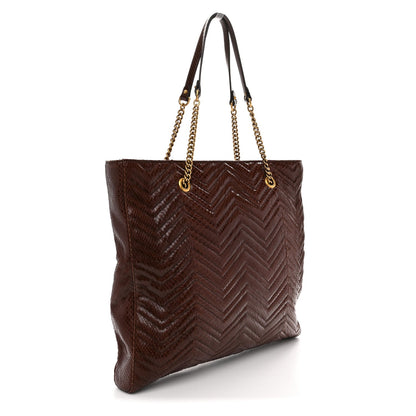 Snakeskin Matelasse Large GG Marmont Slim Tote Brown