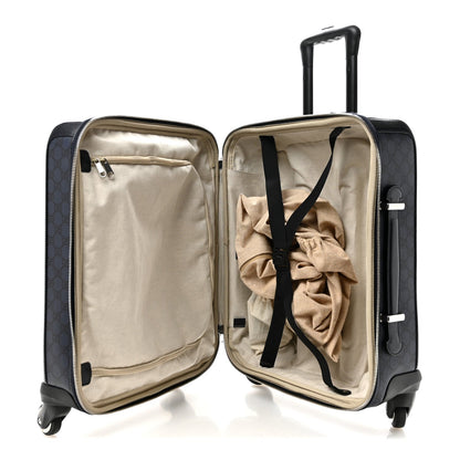 GG Supreme Monogram Textured Dollar Calfskin Web Ophidia Small Savoy Cabin Trolley Black Blue