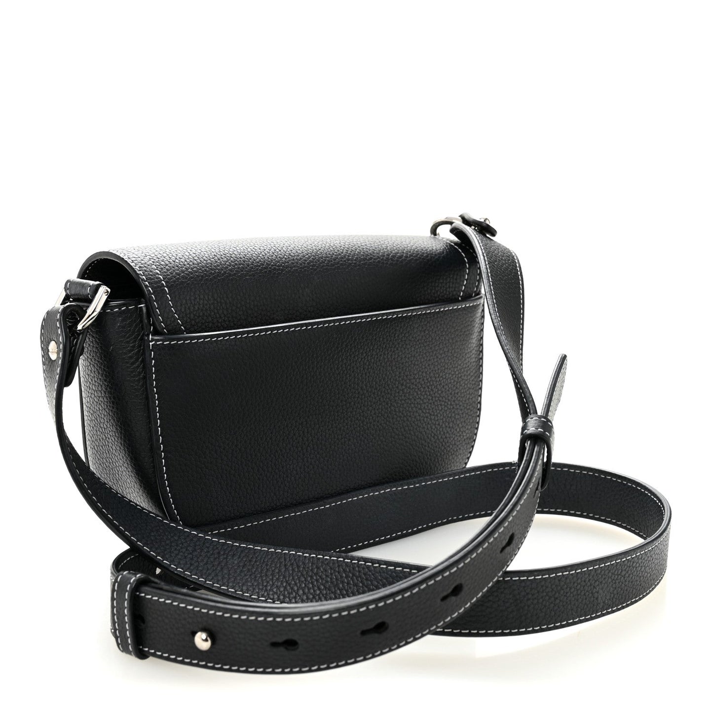 Grained Calfskin Saddle Messenger Bag With Strap Black