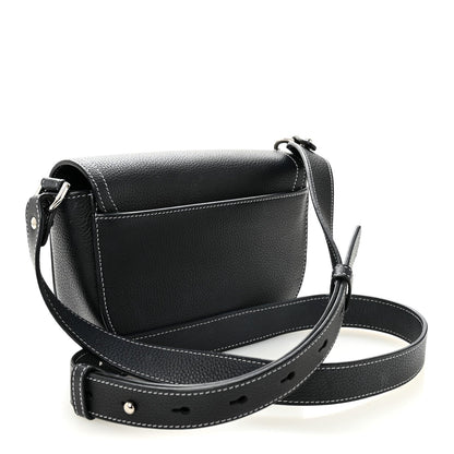 Grained Calfskin Saddle Messenger Bag With Strap Black