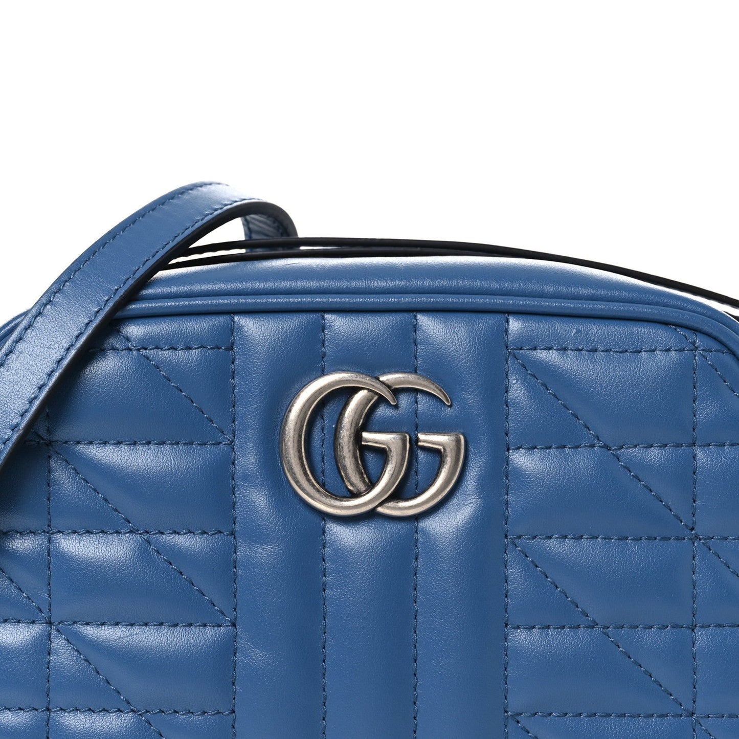 Calfskin Matelasse Aria Mini GG Marmont Chain Shoulder Bag Clear Blue