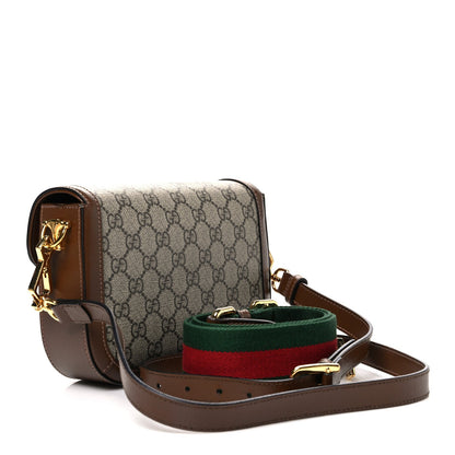 GG Supreme Monogram Web Mini Horsebit 1955 Shoulder Bag Beige Brown Sugar