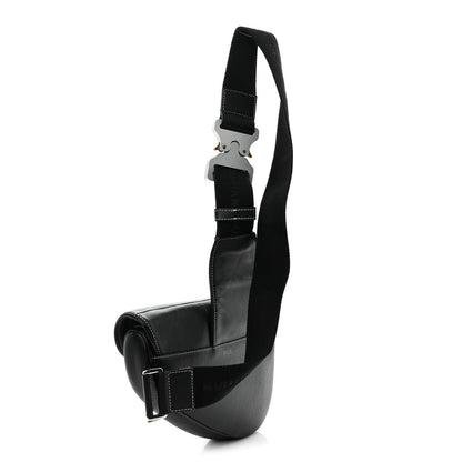 Grained Calfskin Mens Saddle Bag Black