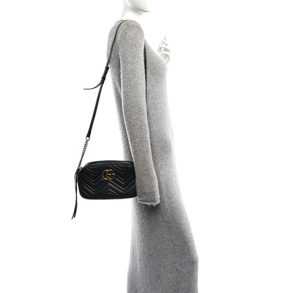 Calfskin Matelasse Small GG Marmont Chain Shoulder Bag Black
