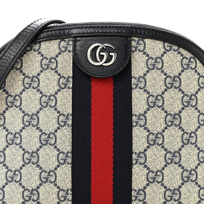 GG Supreme Monogram Textured Dollar Calfskin Web Small Ophidia Dome Shoulder Bag Beige Blue
