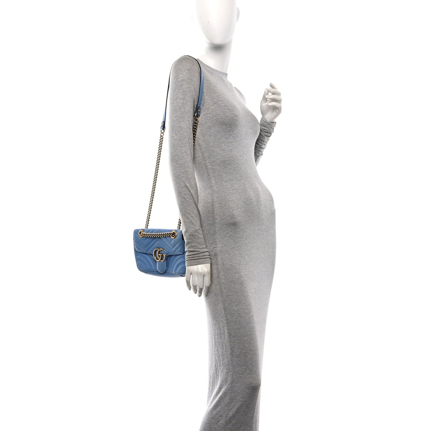 Calfskin Matelasse Mini GG Marmont Shoulder Bag Clear Sky Blue